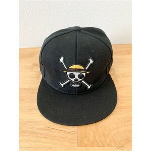 One Piece Anime Jolly Roger Logo Strawhat Skull Luffy Black Flat Baseball Hat
